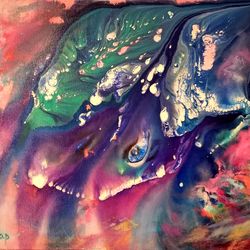 Sea Art Original Oil Painting Abstract Ocean Stingray Fish Underwater Artist Svinar Oksana