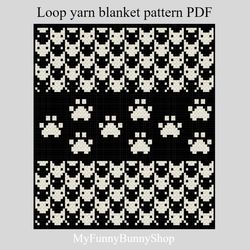 Loop yarn Cats Mosaic Boarder blanket pattern PDF Instant Download