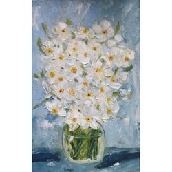 white daffodils original oil painting still life artwork flowers impasto wall art