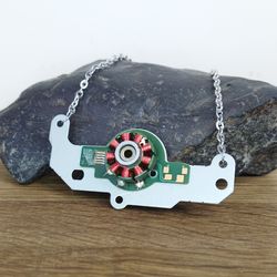Cyberpunk necklace recycled Electronics pendant for men Tech geek gifts