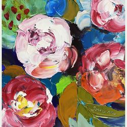 funky peonies oil painting original art floral artwork wall art 3d painting floral painting impasto textured