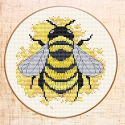 Bumble Bee Cross stitch pattern Modern cross stitch Watercolor embroidery Honey cross stitch Insect counted cross stitch