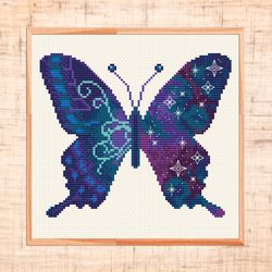 pdf cross stitch pattern butterfly modern space cross stitch galaxy insect cross stitch night sky nursery cross stitch
