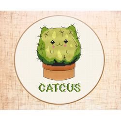 Catcus cross stitch pattern Modern cross stitch Cat cactus embroidery Cacti cross stitch Kawaii Funny Cat cross stitch