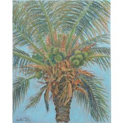 Coconut Palm Trees Painting Original Art Hawaii Beach Tropical Island Oil Pastel by NataDuArt