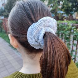 gray cotton hand knit scrunchies for women large size hair accessories women accessories women hair accessories
