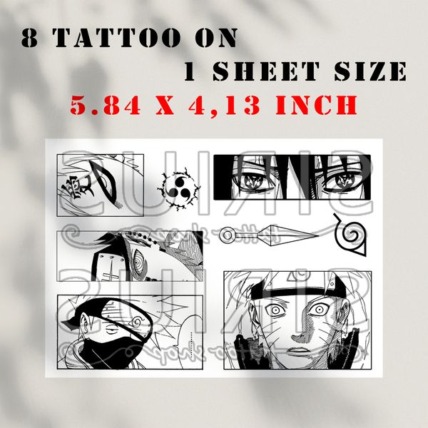Naruto SET fake tattoo Anime manga merch Temporary sticker tats Japanese kawaii gift Otaku weeb Cosplay design art 2