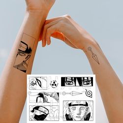 Naruto SET fake tattoo Anime manga merch Temporary sticker tats Japanese kawaii gift Otaku weeb Cosplay design art
