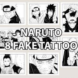Naruto fake tattoo Anime manga merch Temporary sticker tats Japanese kawaii gift Otaku weeb Cosplay design art Sasuke