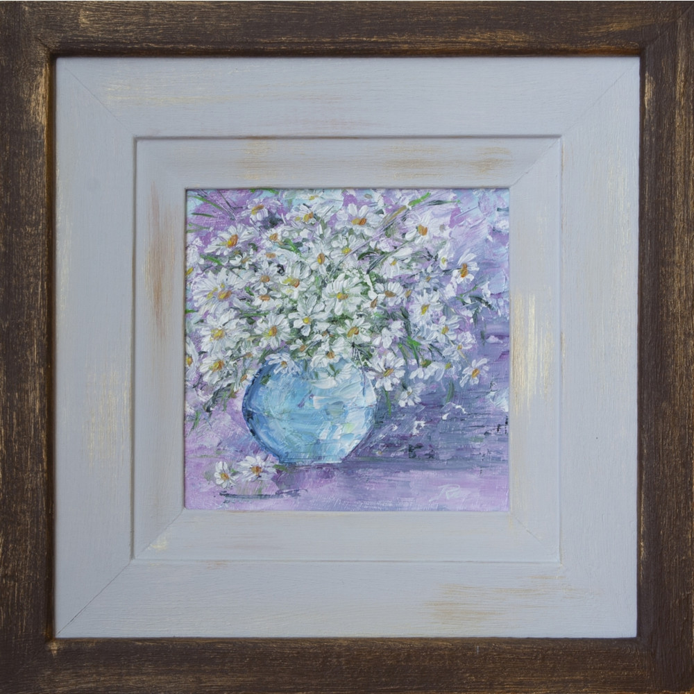 Chamomile-Bouquet-of-wild-flowers-green-flowers-interior-painting-Flowers-on-canvas-Oil-Paintings-Modern-paintings-Fine-Art-Paintings-present-vivid-picture-Gray