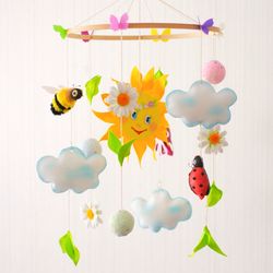 Crib baby mobile. Nursery baby sun mobile. Butterfly mobile. Cloud neutral mobile. Nursery decoration. Baby shower gift