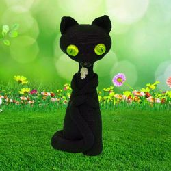 Black cat toy figurine, black plush cat, Halloween decor, soft animal toy, cat doll, organic toy, Halloween gift