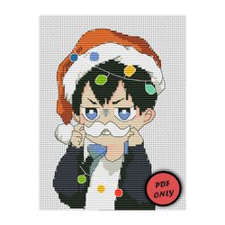 Anime cross stitch pattern Christmas Santa PDF Instant Download Haikyuu Kageyama