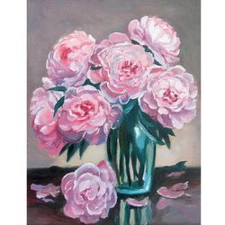 Peony Painting, Flower painting, Floral artwork, Pink flower, Vase painting, Pink flowers, Oil Painting 14 by 18 inch