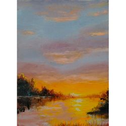 Sunset. Oil painting on canvas without stretcher. Original