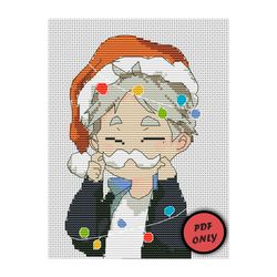 Anime cross stitch pattern Christmas Haikyuu Sugawara Santa PDF