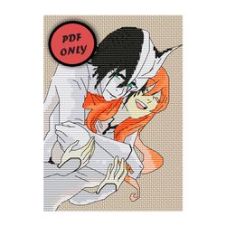 Anime cross stitch pattern Bleach PDF Couple Love Ulkiora Orihime