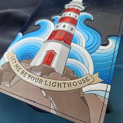 Let me be your Lighthouse, Handmade leather notebook journal sketchbook A5, Hand tooled carved painted leather notebook