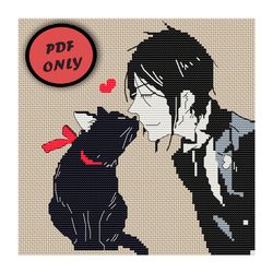 Anime cross stitch pattern Black Butler PDF Cat Love Cute