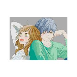 Anime cross stitch pattern Blue Spring Ride PDF Couple Love