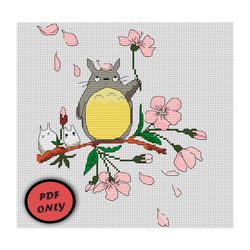 Anime cross stitch pattern PDF Spring Totoro Sakura