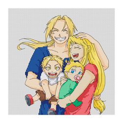 Anime cross stitch pattern FMA Fullmetal Alchemist Elric Children Family PDF