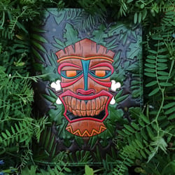 Tiki Notebook Tiki Tribal mask, leather notebook journal sketchbook | Inspire Uplift