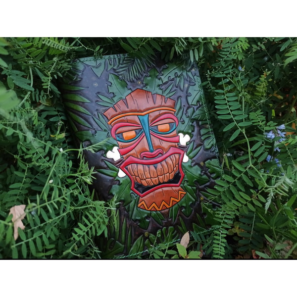 Tiki Notebook Tiki Tribal mask, leather notebook journal sketchbook | Inspire Uplift