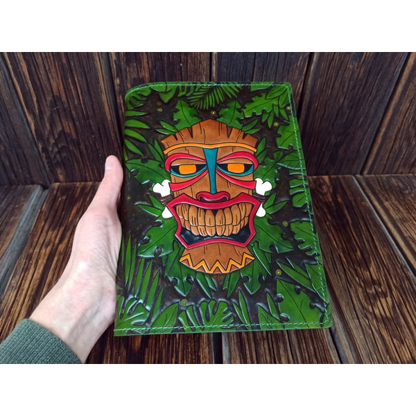Tiki Notebook Tiki Tribal mask, leather notebook journal sketchbook | Inspire Uplift