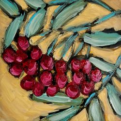 rowan painting rowan oil painting rowan tree branch original artwork red berry art branch leaves art tree branch art