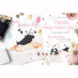 Mother's day Panda Greeting Cards Templates