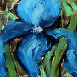 Irises oil painting Digital Art Print Blue Iris flower wall art Navy blue floral poster Irises art print Irises poster