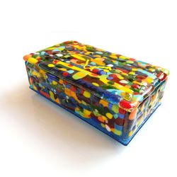 Handmade fused glass jewelry box Casket Jewelry Case rainbow colors