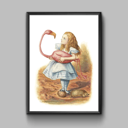 Alice and flamingo vintage illustration digital download