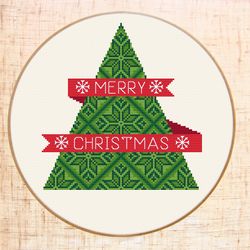 Christmas cross stitch pattern PDF geometric cross stitch Xmas gift diy Christmas tree cross stitch
