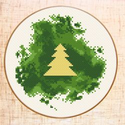 christmas tree cross stitch pattern, modern watercolor xstitch pdf