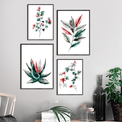 Plant Leaves Printable Botanical Wall Art Print Instant Download Watercolor, decor living room, Abstract Wall art