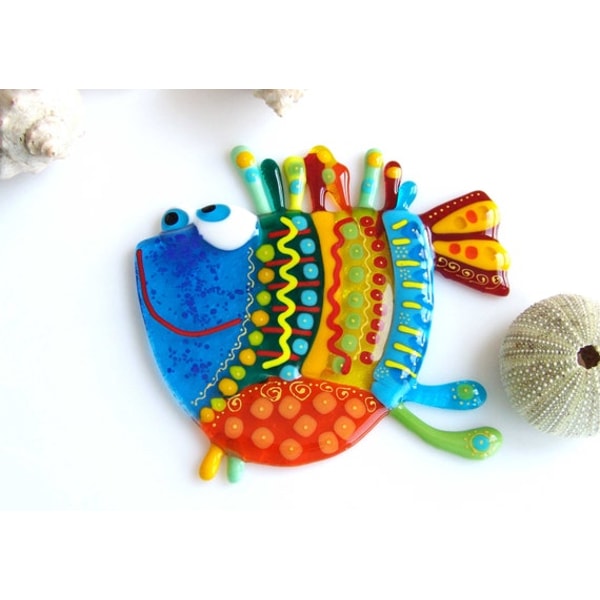 Fancy Fused Glass Fish. Garden Art. Rainbow Glass Fish Sunca - Inspire ...