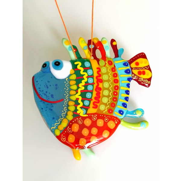 Fancy Fused Glass Fish. Garden Art. Rainbow Glass Fish Sunca - Inspire ...