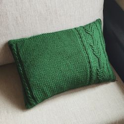 Pillow case knitted Handmade cushion in green