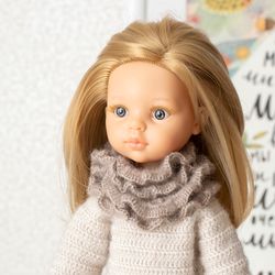 Openwork grey scarf for Paola Reina doll, Siblies, Corolle, Little Darling doll 13"