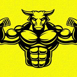 Bodybuilder Gym Fitness Crossfit Coach Sport Muscles Ferocious Bull Wall Sticker Vinyl Decal Mural Art Decor