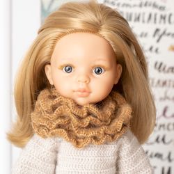 Openwork brown scarf for Paola Reina doll, Siblies, Dumpling, Corolle, Little Darling, knitted accessories for 13" dolls