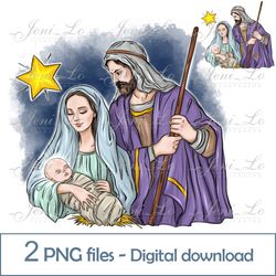 Birth Jesus Christ 2 PNG files Merry Christmas clipart Christmas Star design Virgin Mary Sublimation Digital Download