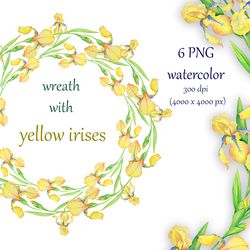 watercolor set wreaths with flowers yellow irises