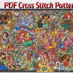 Disney Princess Cross Stitch Pattern / Stained Glass Princess PDF Cross Stitch Chart / Disney Characters Printable Chart