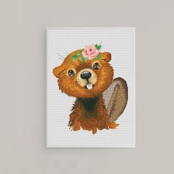 beaver, cross stitch pattern, animal cross stitch, counted cross stitch, modern cross stitch