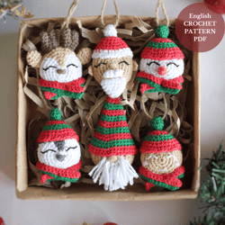 Crochet Christmas ornament pattern, crochet amigurumi pattern, Christmas gnome, gingerbread man, Snowman, Santa, Penguin