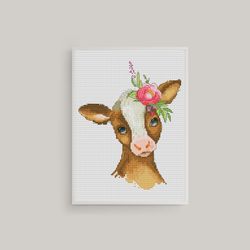 Calf, Cross stitch pattern, Animal cross stitch, Counted cross stitch, Modern cross stitch , Farm animal cross stitch
