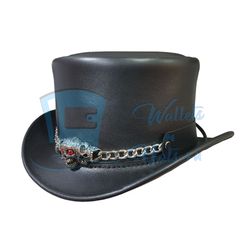 Red Eye Skull Band Leather Top Hat